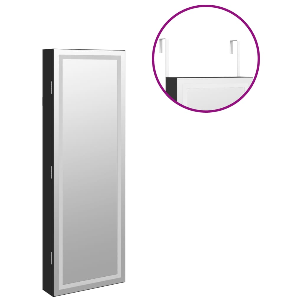 Dulap de bijuterii cu oglinda si lumini LED, de perete, negru — imaginea 9
