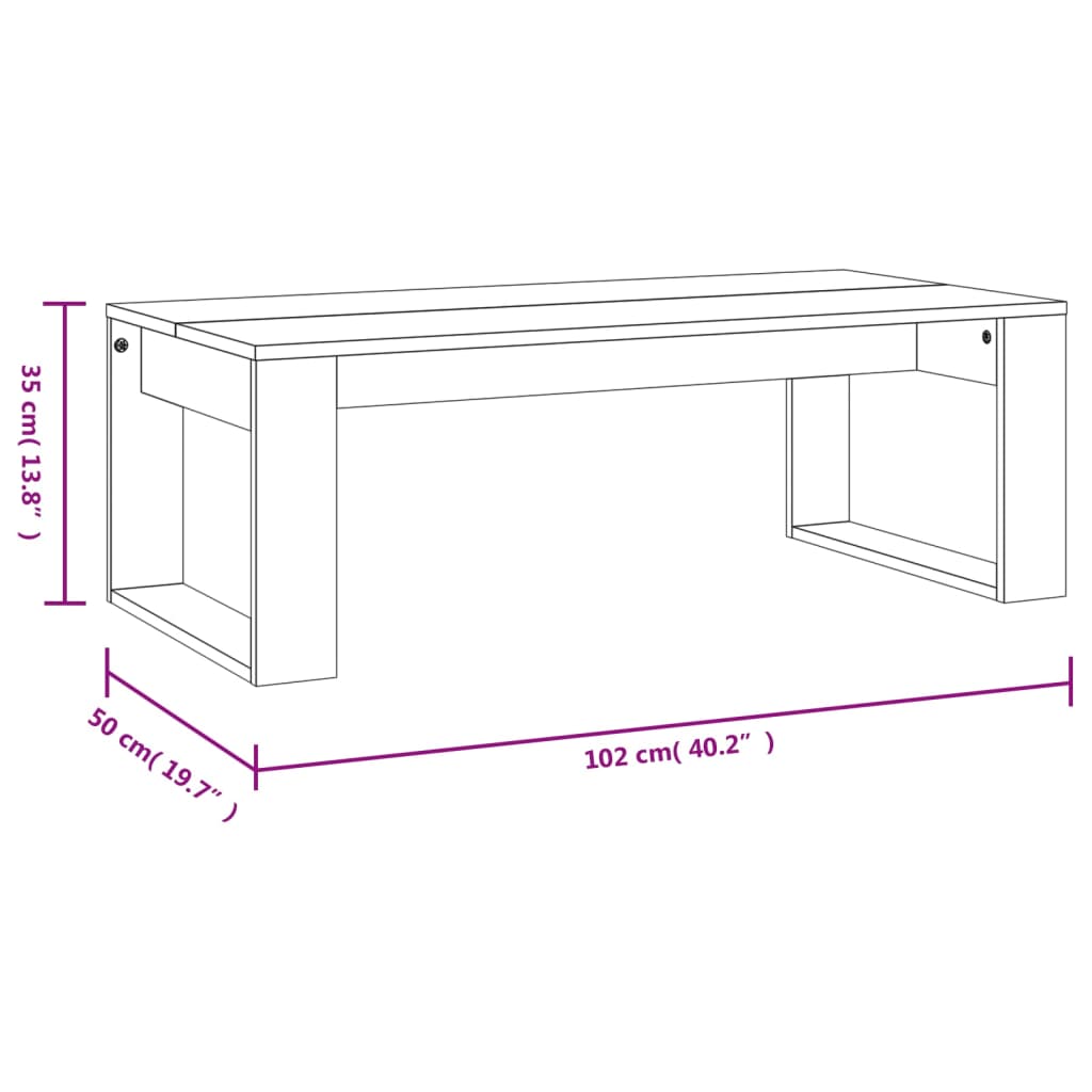 Masuta de cafea, gri sonoma, 102x50x35 cm, lemn prelucrat — imaginea 9