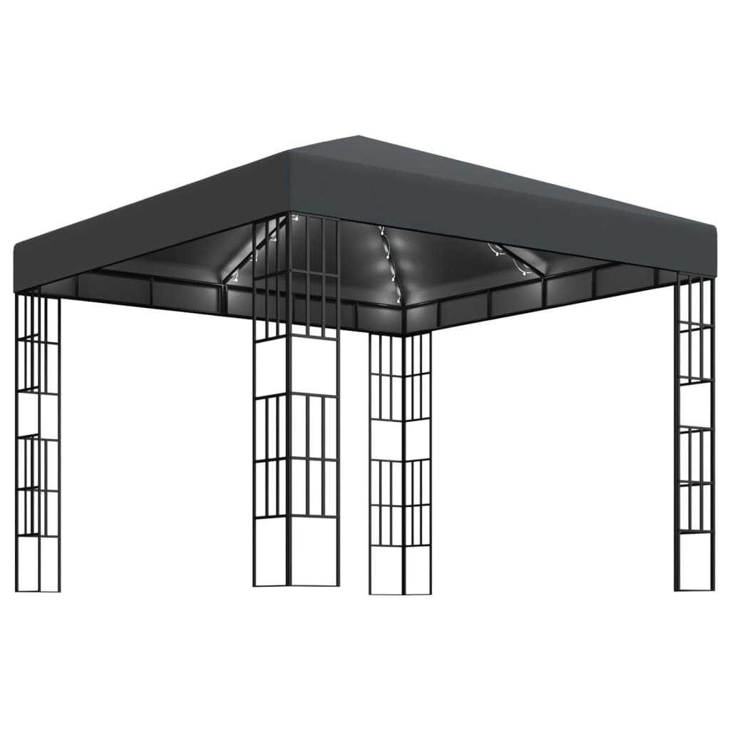 Pavilion cu sir de lumini LED, antracit, 3x3 m