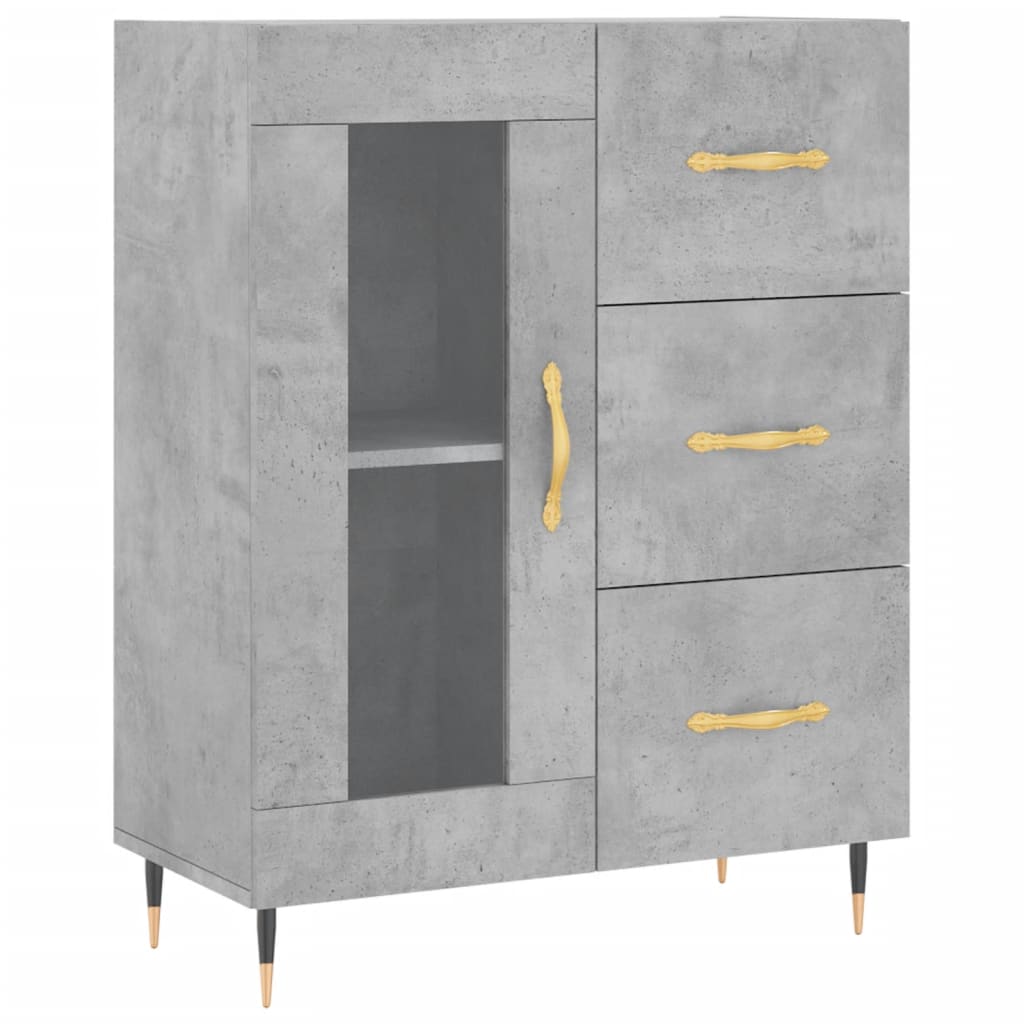 Servanta, gri beton, 69,5x34x90 cm, lemn compozit