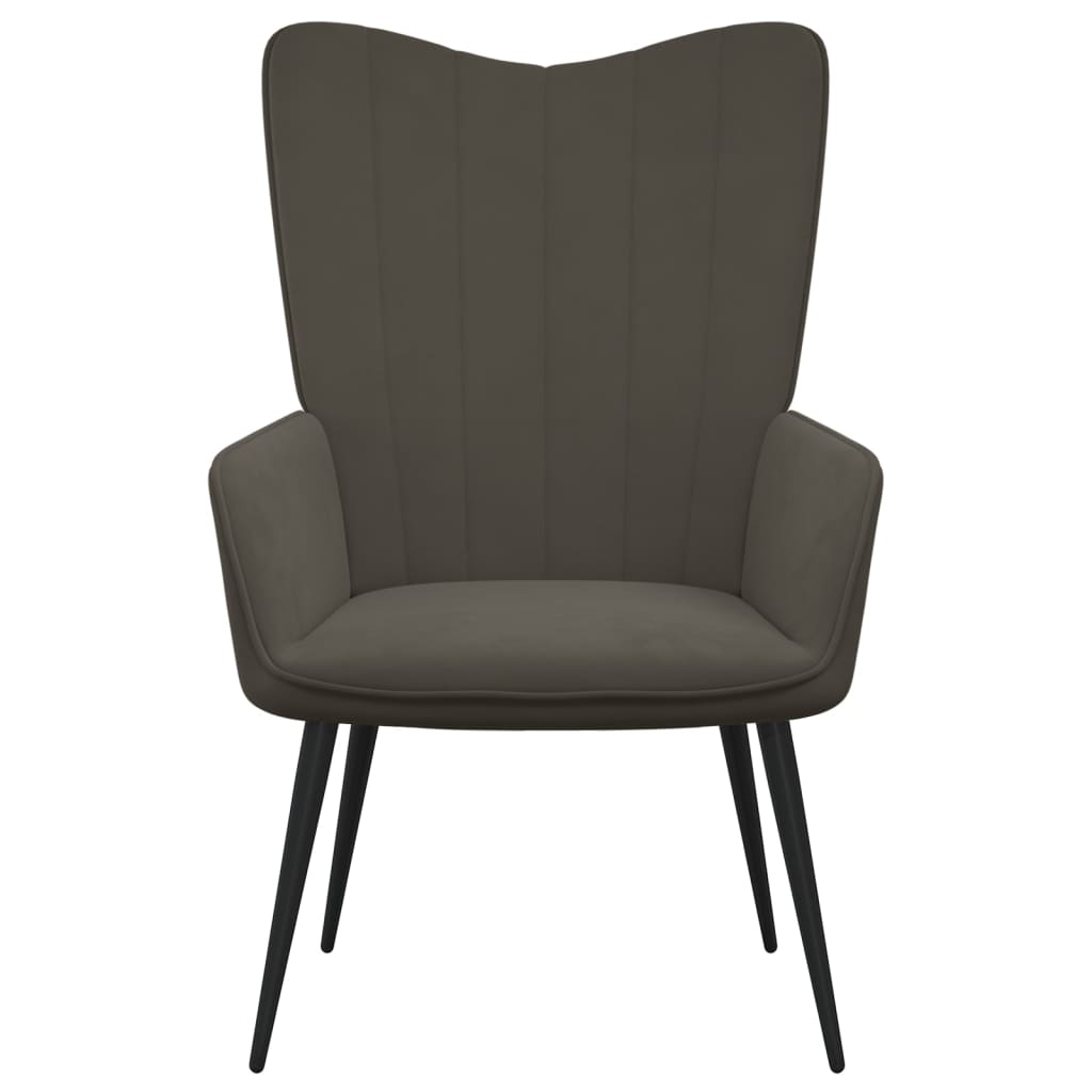 Fotoliu de relaxare cu taburet, gri inchis, catifea — imaginea 6