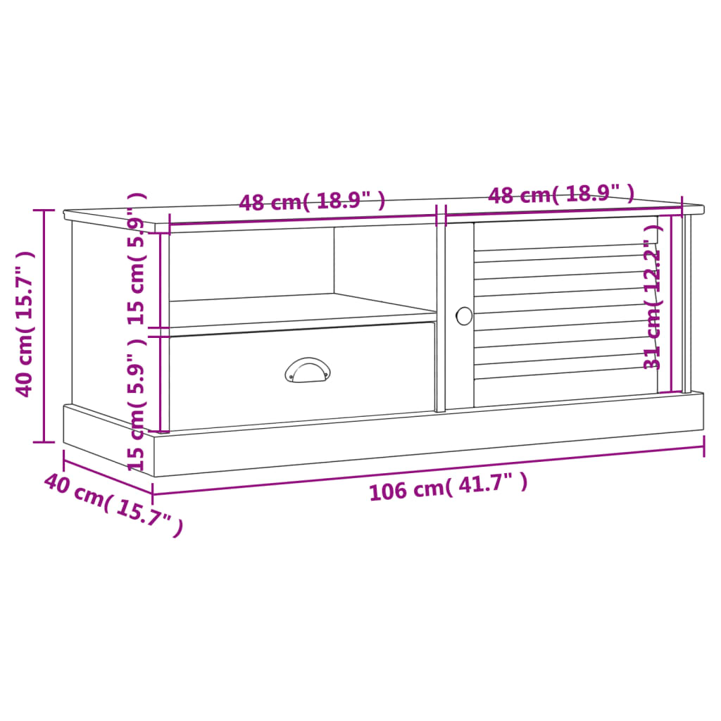 Comoda TV VIGO, alb, 106x40x40 cm, lemn masiv de pin — imaginea 9