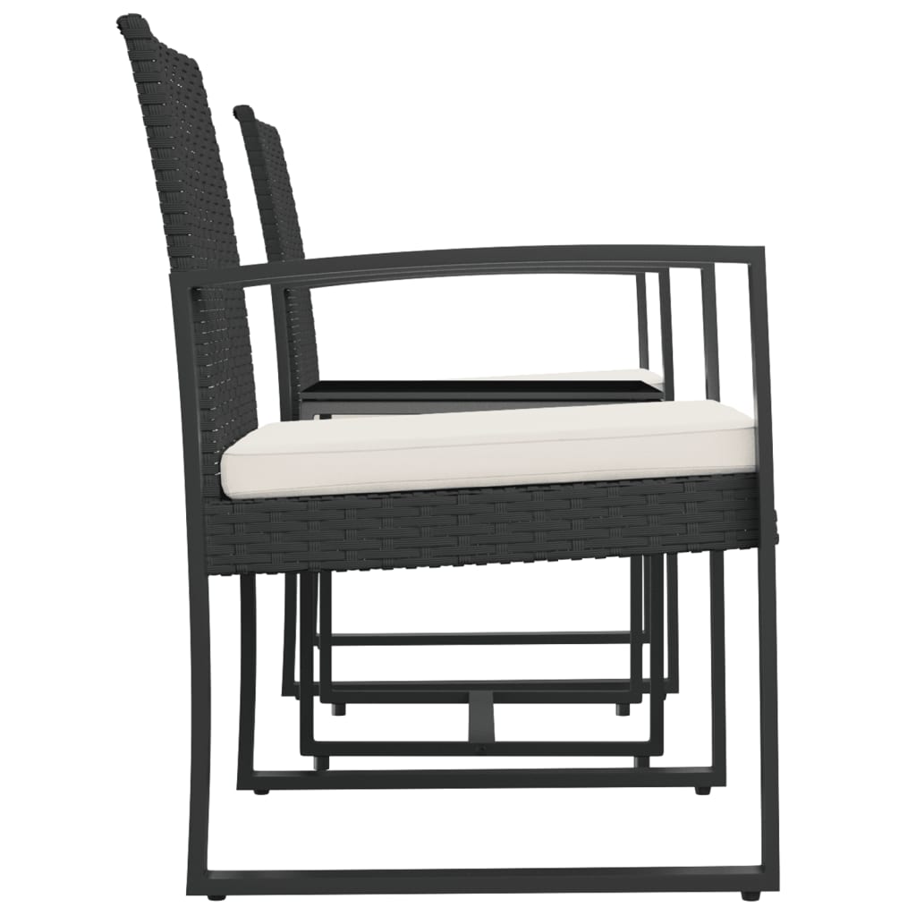 Set mobilier de gradina cu perne, 3 piese, negru, PP ratan — imaginea 4