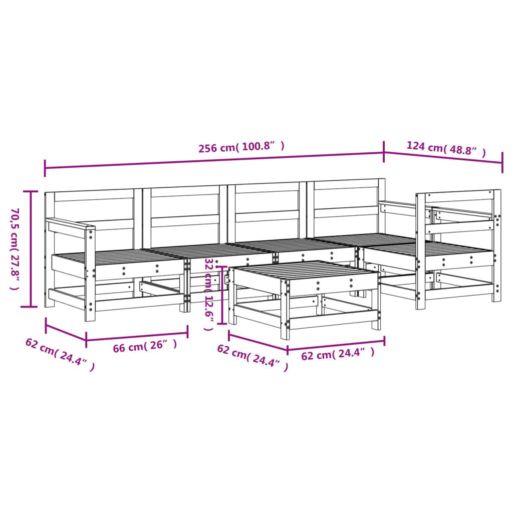 Set mobilier relaxare de gradina, 6 piese, lemn de pin tratat — imaginea 9