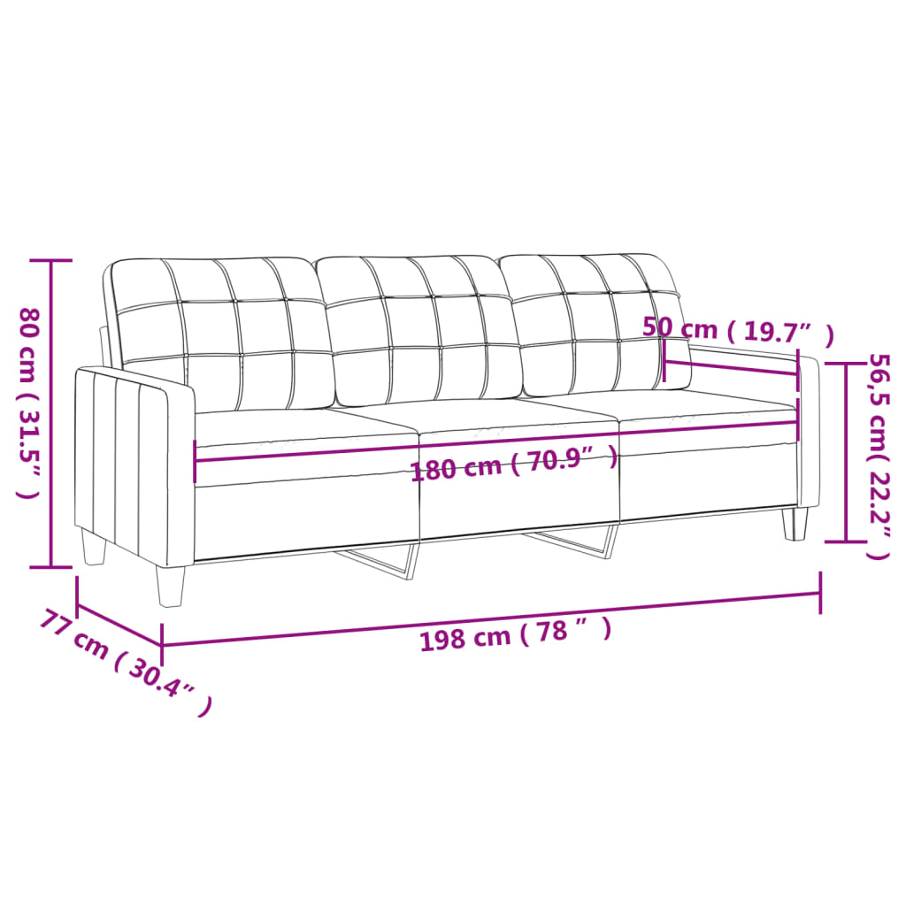 Canapea cu 3 locuri, negru, 180 cm, piele ecologica - imagine 8