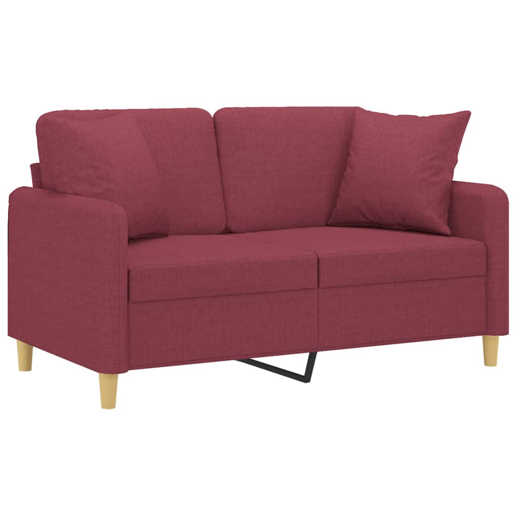 Canapea cu 2 locuri cu pernute, rosu vin, 120 cm, textil — imaginea 3