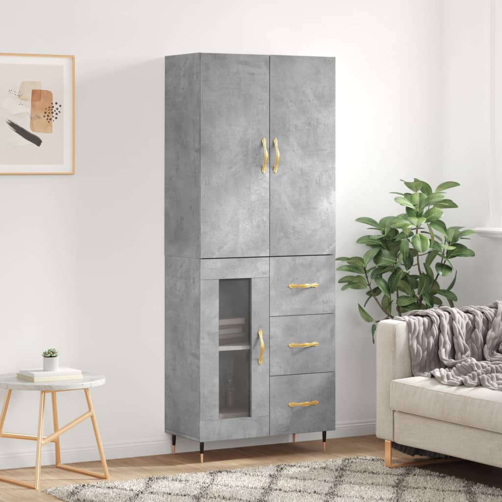 Dulap inalt, gri beton, 69,5x34x180, lemn compozit — imaginea 2