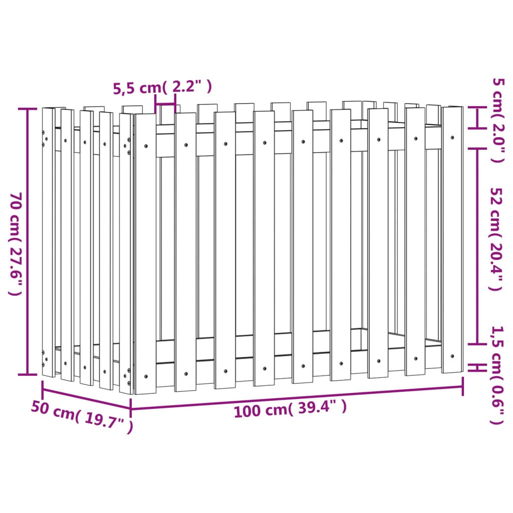 Pat inaltat gradina design gard 100x50x70 cm lemn impregnat pin, douglas natural — imaginea 9