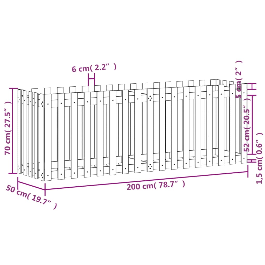 Pat inaltat gradina design gard 200x50x70 cm lemn impregnat pin, pin negru — imaginea 9
