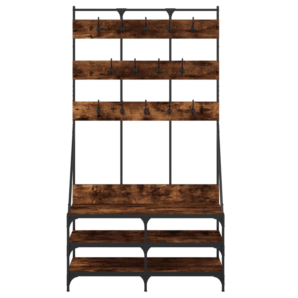 Suport de haine cu raft de pantofi stejar fumuriu, 100x40x184cm — imaginea 4