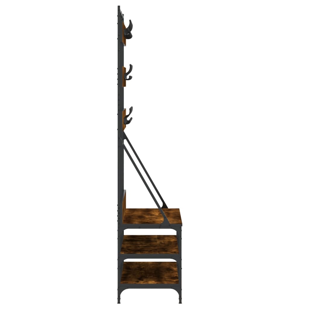 Suport de haine cu raft de pantofi stejar fumuriu, 100x40x184cm — imaginea 5