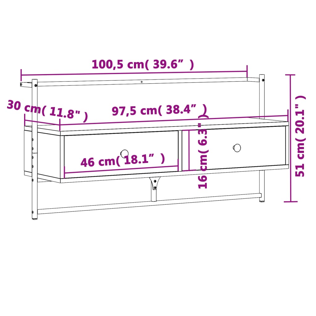 Dulap TV montat pe perete, stejar maro, 100,5x30x51 cm, lemn — imaginea 10
