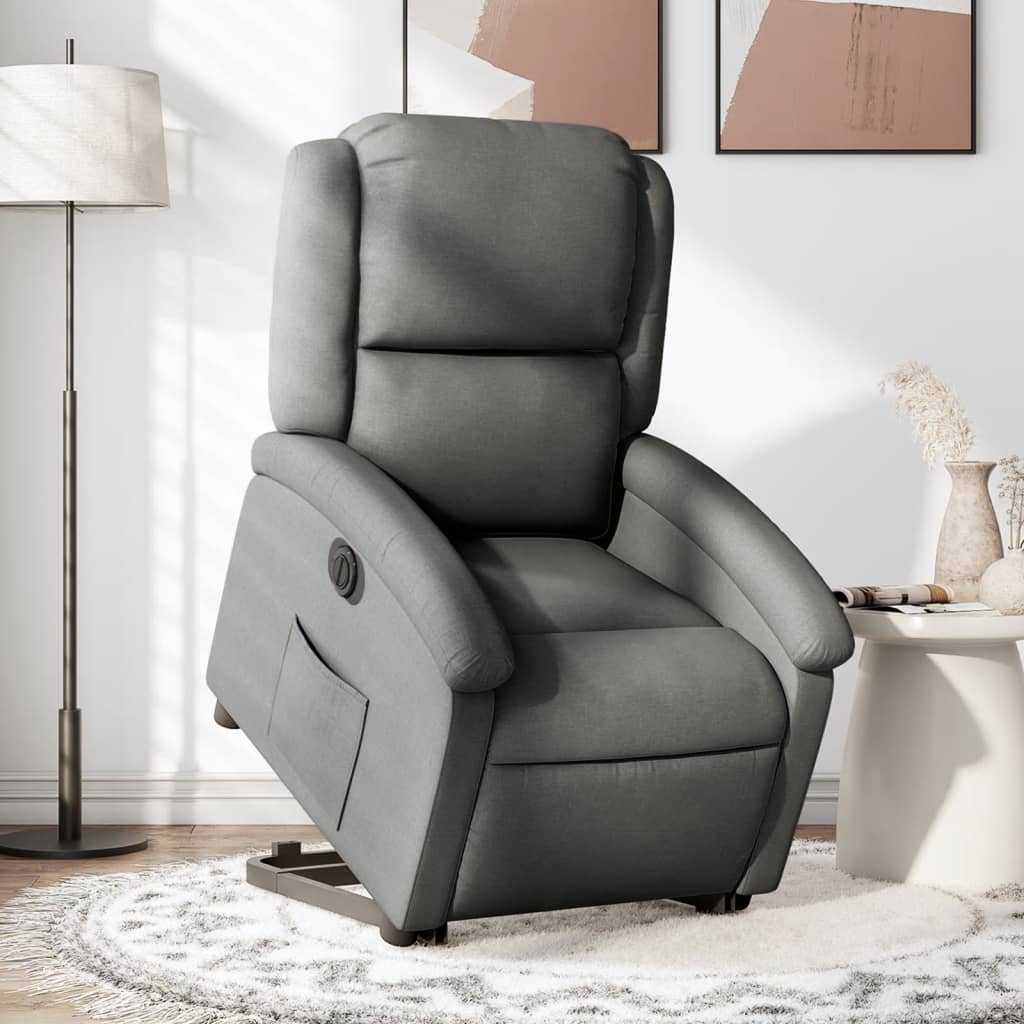 Fotoliu electric rabatabil cu ridicare, gri inchis, textil — imaginea 2
