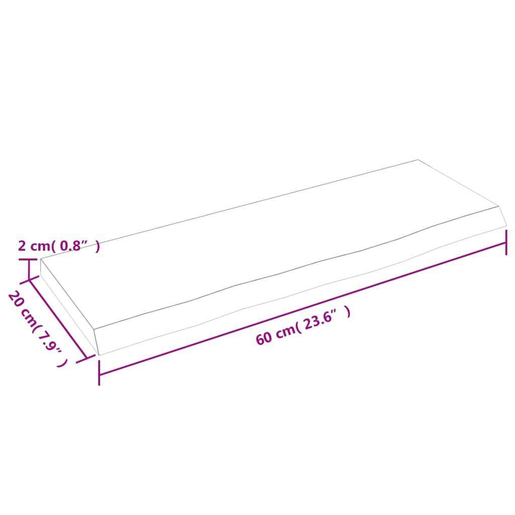Raft de perete maro inchis 60x20x2 cm lemn masiv stejar tratat — imaginea 5