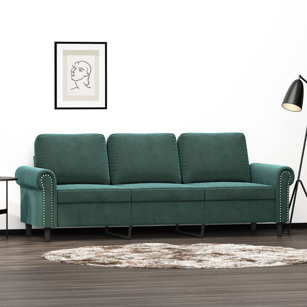 Canapea cu 3 locuri, verde inchis, 180 cm, catifea — imaginea 2