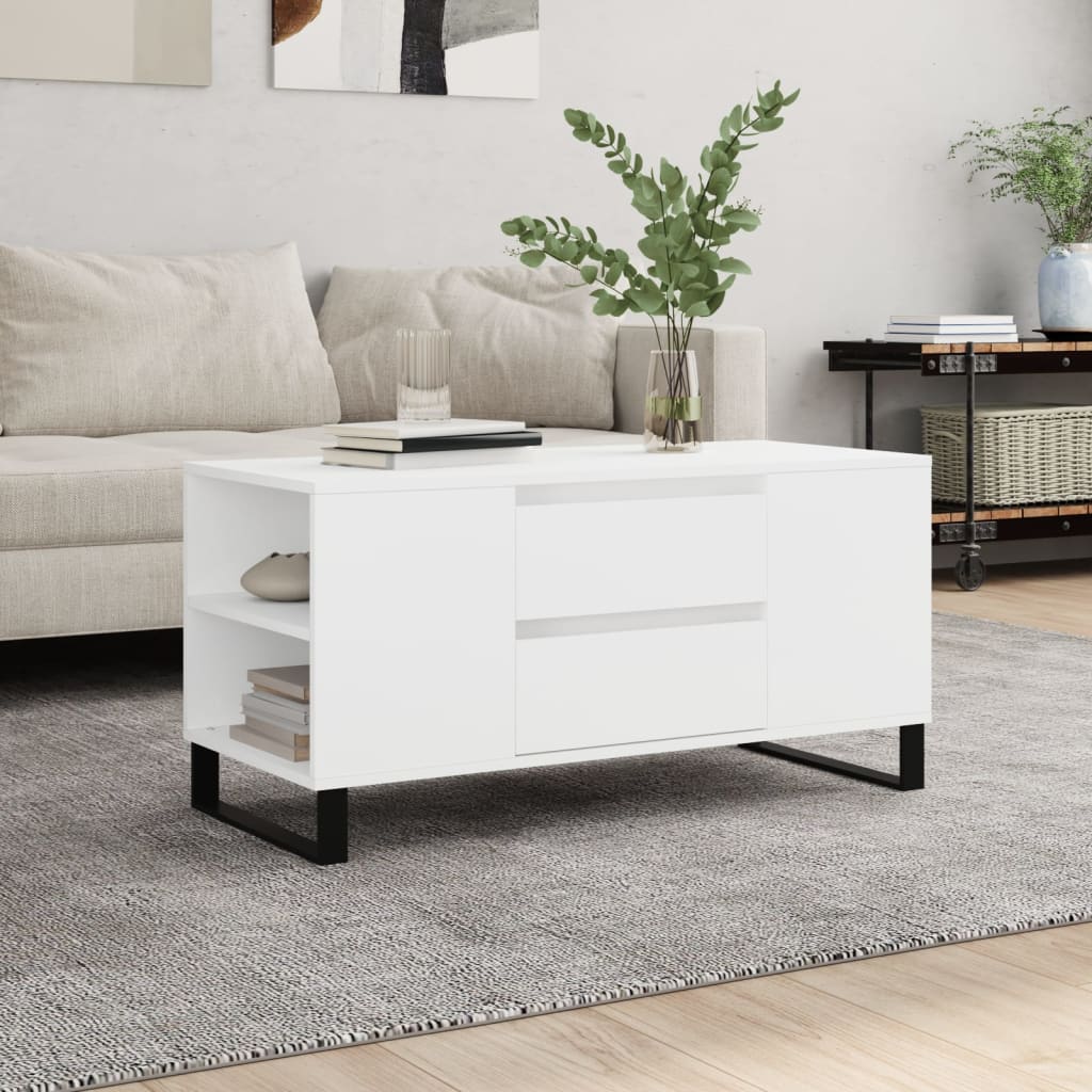 Masuta de cafea, alb, 102x44,5x50 cm, lemn prelucrat — imaginea 2