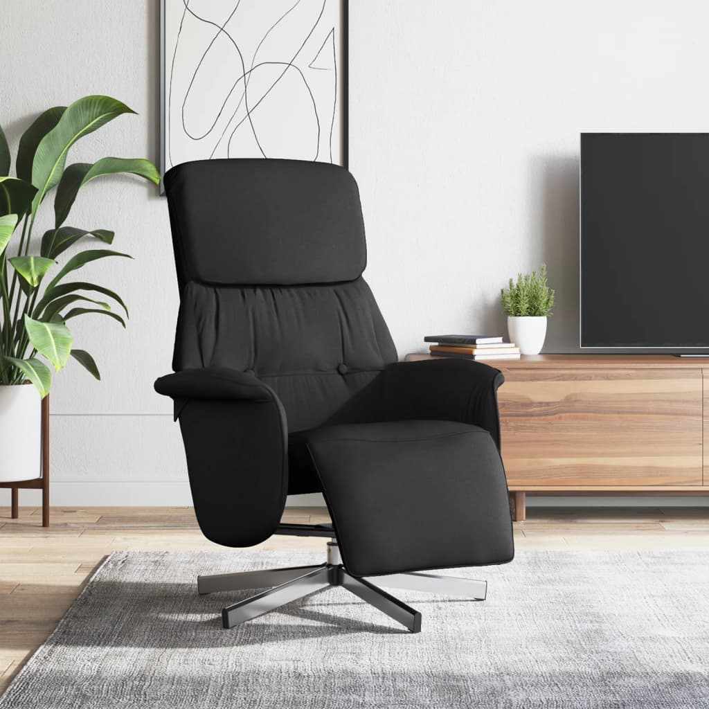Fotoliu rabatabil cu suport de picioare, negru, textil — imaginea 2