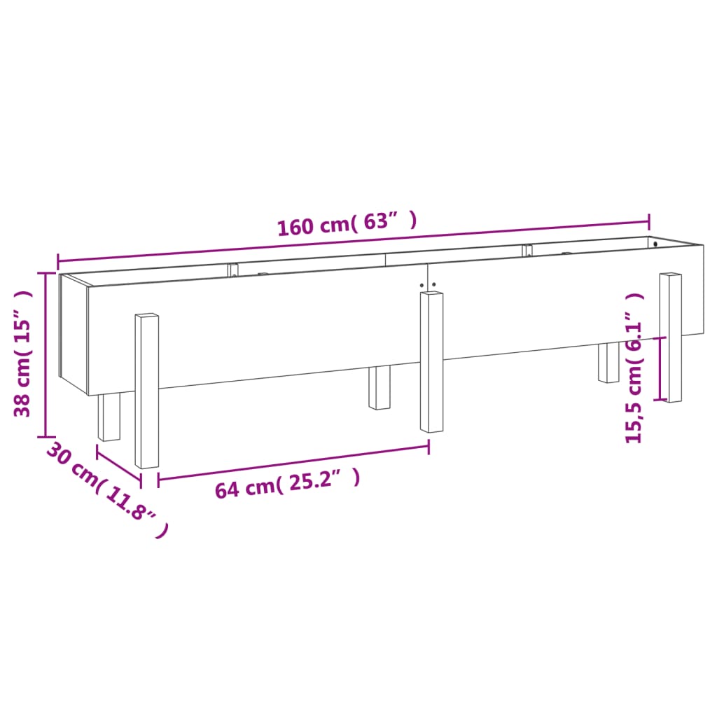 Strat inaltat de gradina, alb, 160x30x38 cm, lemn masiv de pin — imaginea 9