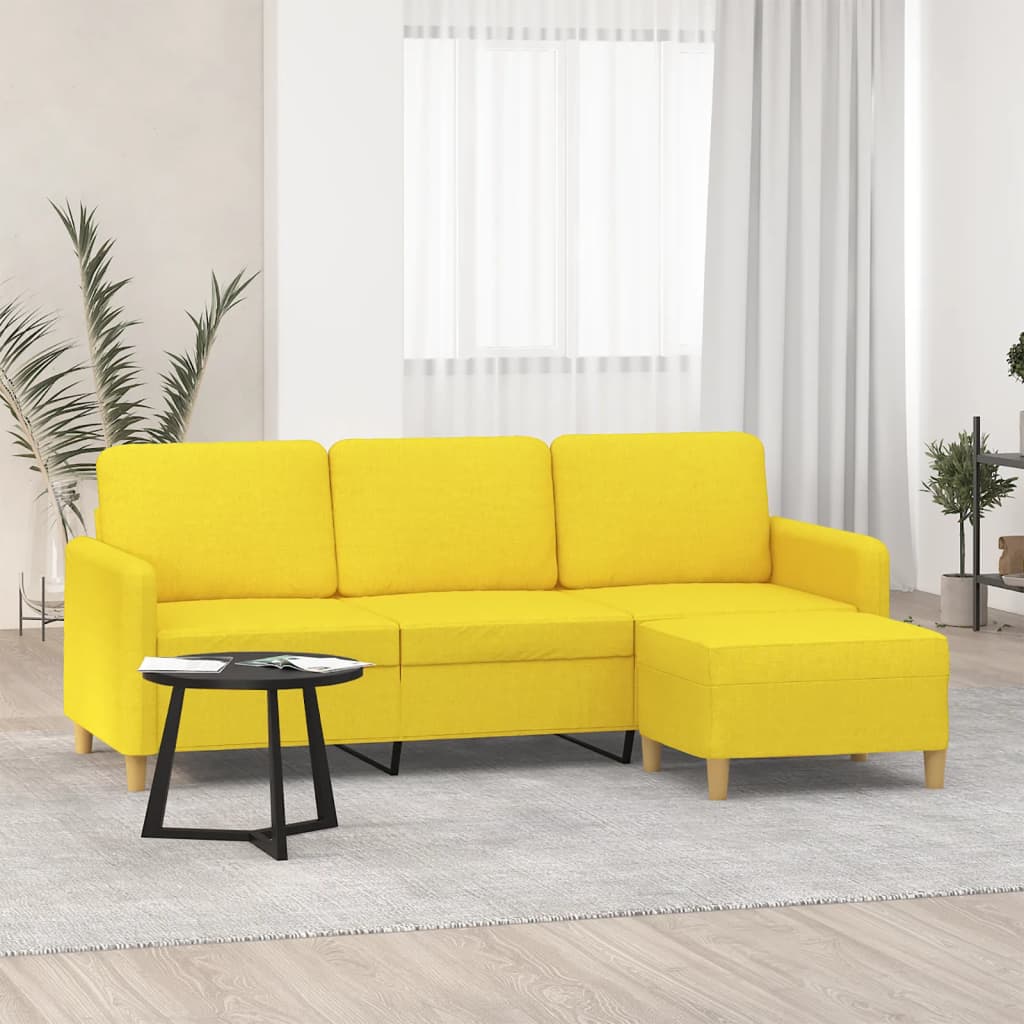 Canapea cu 3 locuri si taburet, galben deschis, 180 cm, textil — imaginea 2