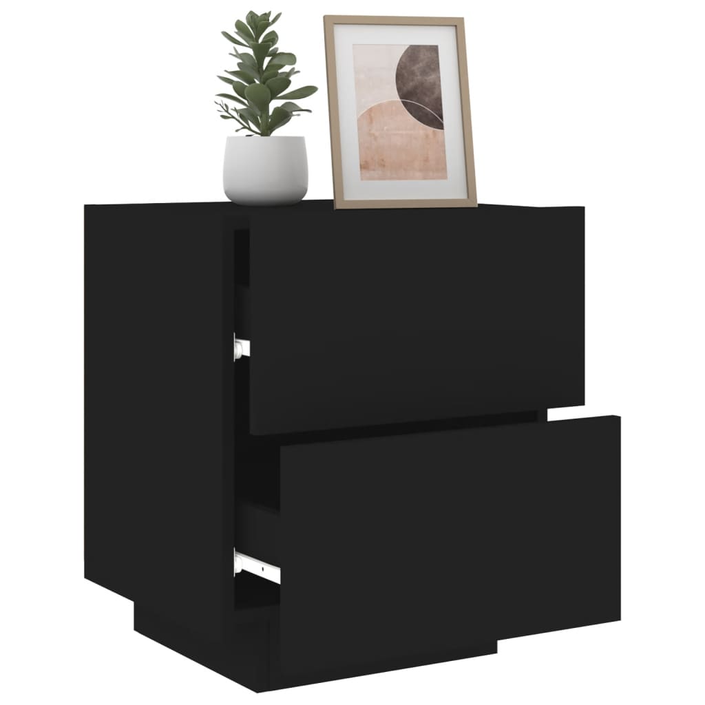 Noptiere cu lumini LED, 2 buc., negru, lemn prelucrat — imaginea 4