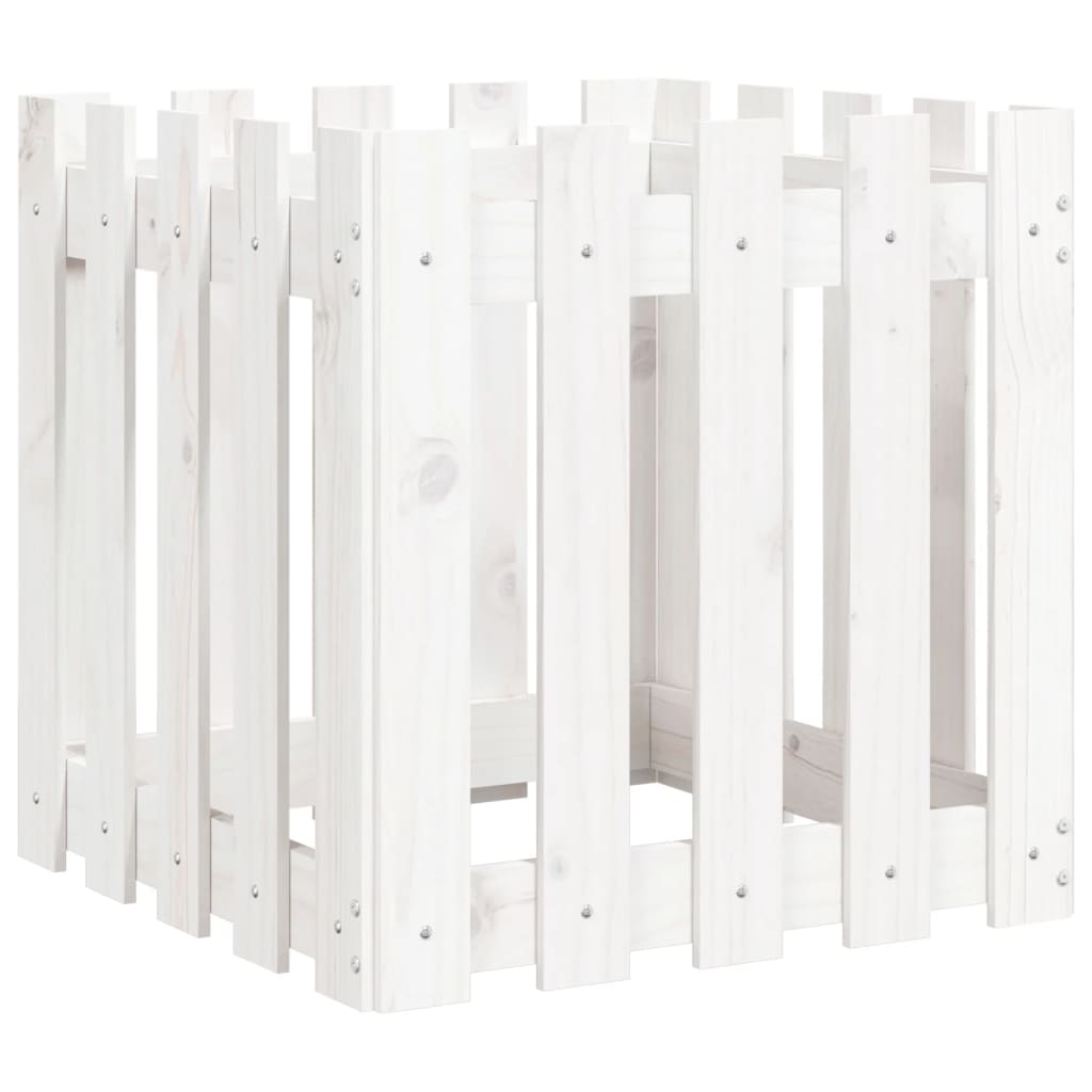 Jardiniera gradina design gard, alb, 50x50x50 cm lemn masiv pin — imaginea 4