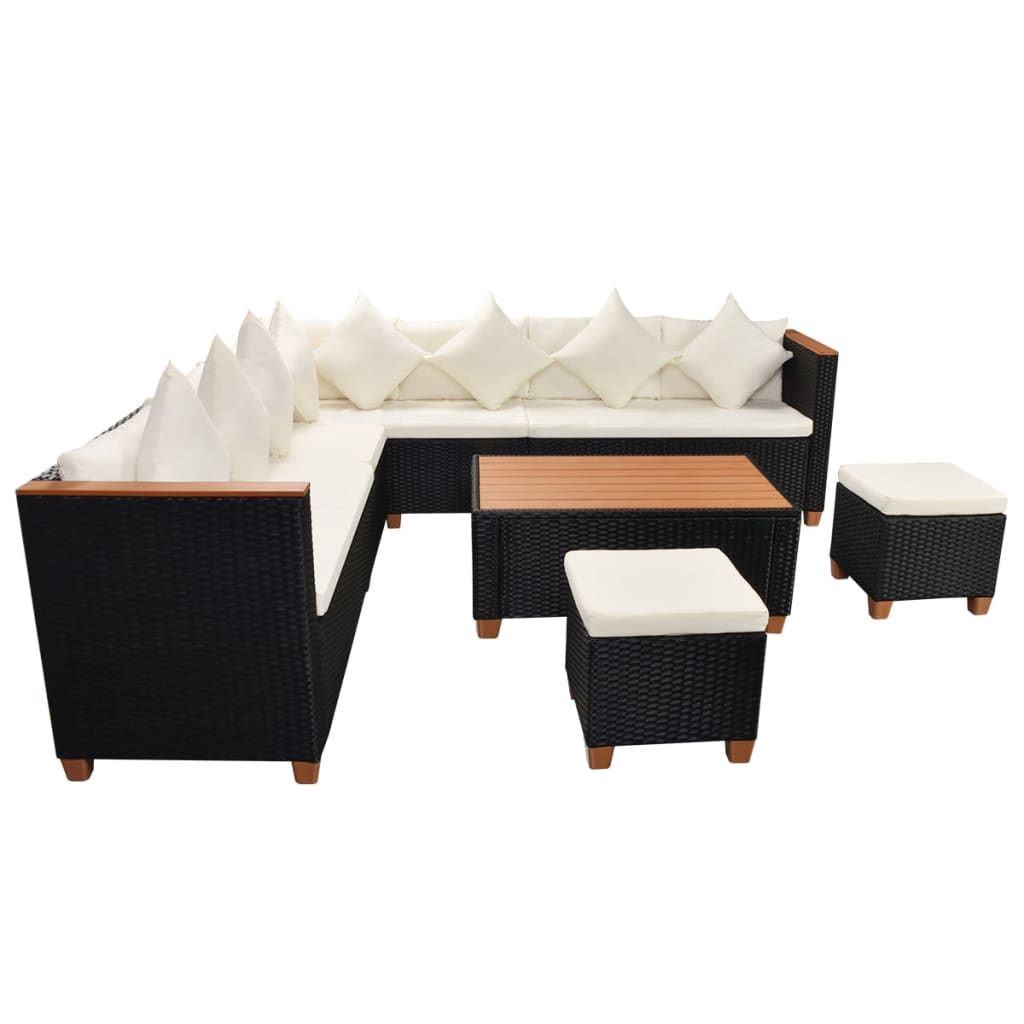 Set mobilier de gradina cu perne, 7 piese, negru, poliratan — imaginea 4