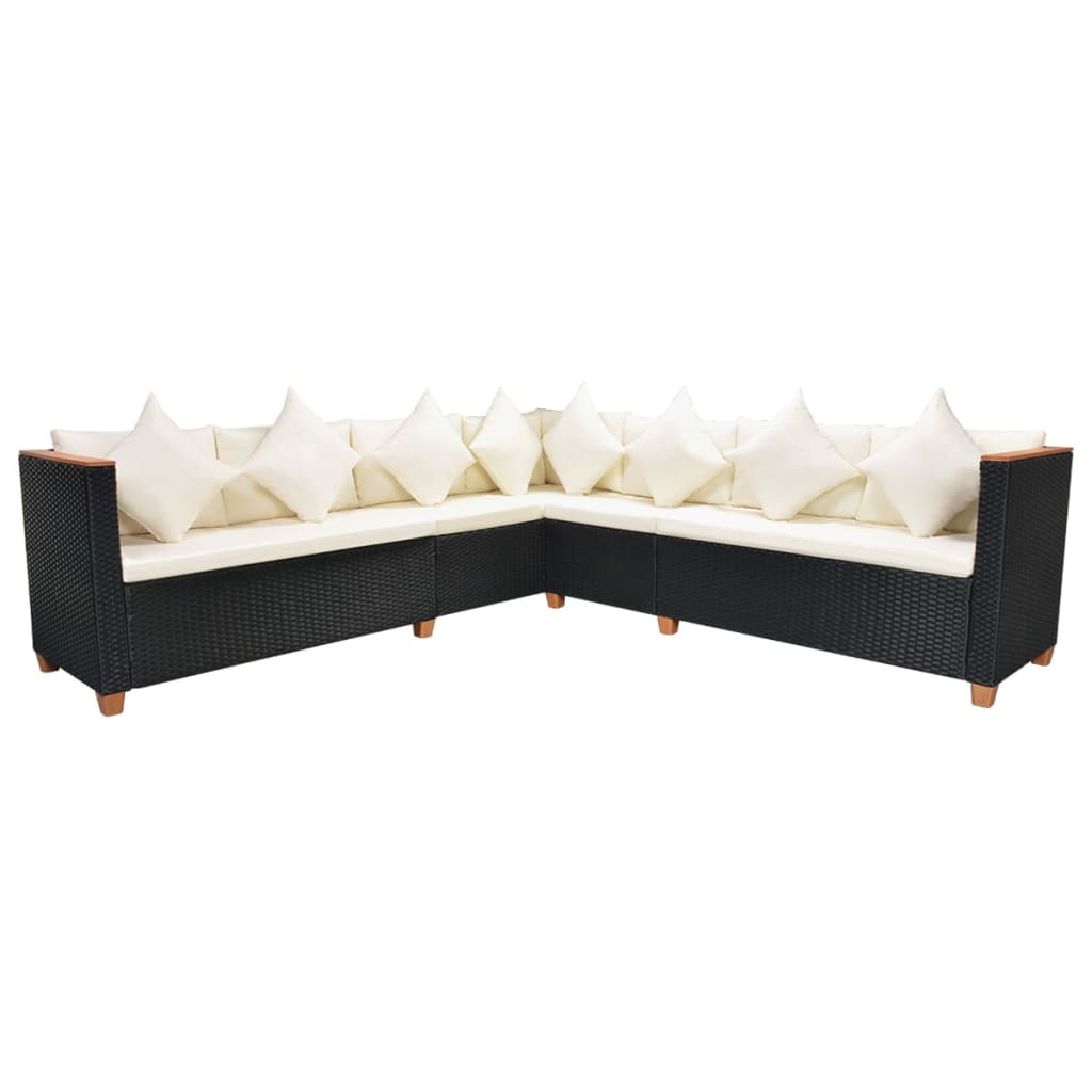Set mobilier de gradina cu perne, 7 piese, negru, poliratan — imaginea 6