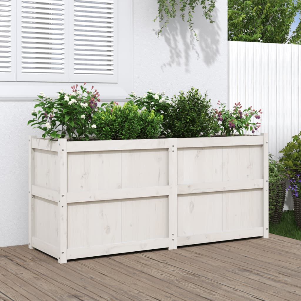 Jardiniera de gradina, alb, 150x50x70 cm, lemn masiv de pin — imaginea 2