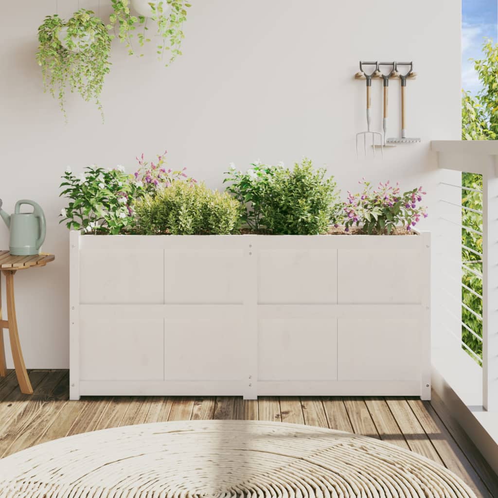 Jardiniera de gradina, alb, 150x50x70 cm, lemn masiv de pin — imaginea 3