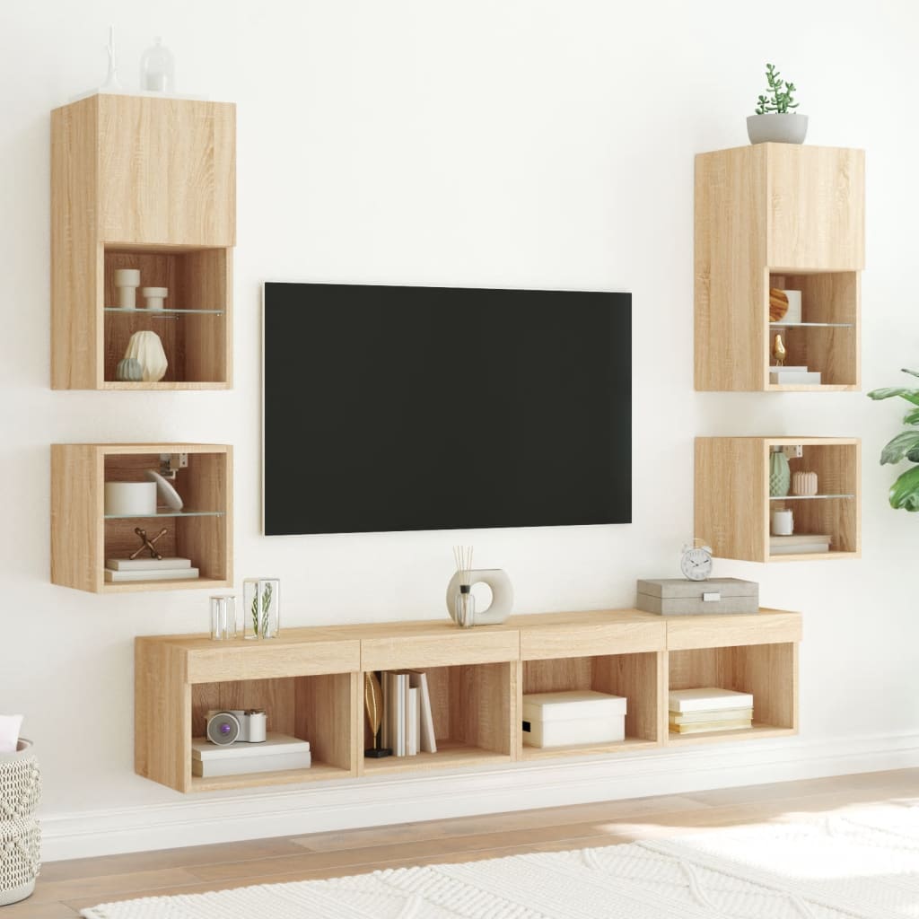 Noptiera cu lumini LED montata pe perete, stejar sonoma — imaginea 4