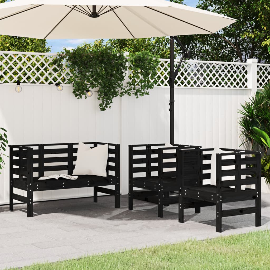 Set mobilier de gradina, 3 piese, negru, lemn masiv pin — imaginea 2