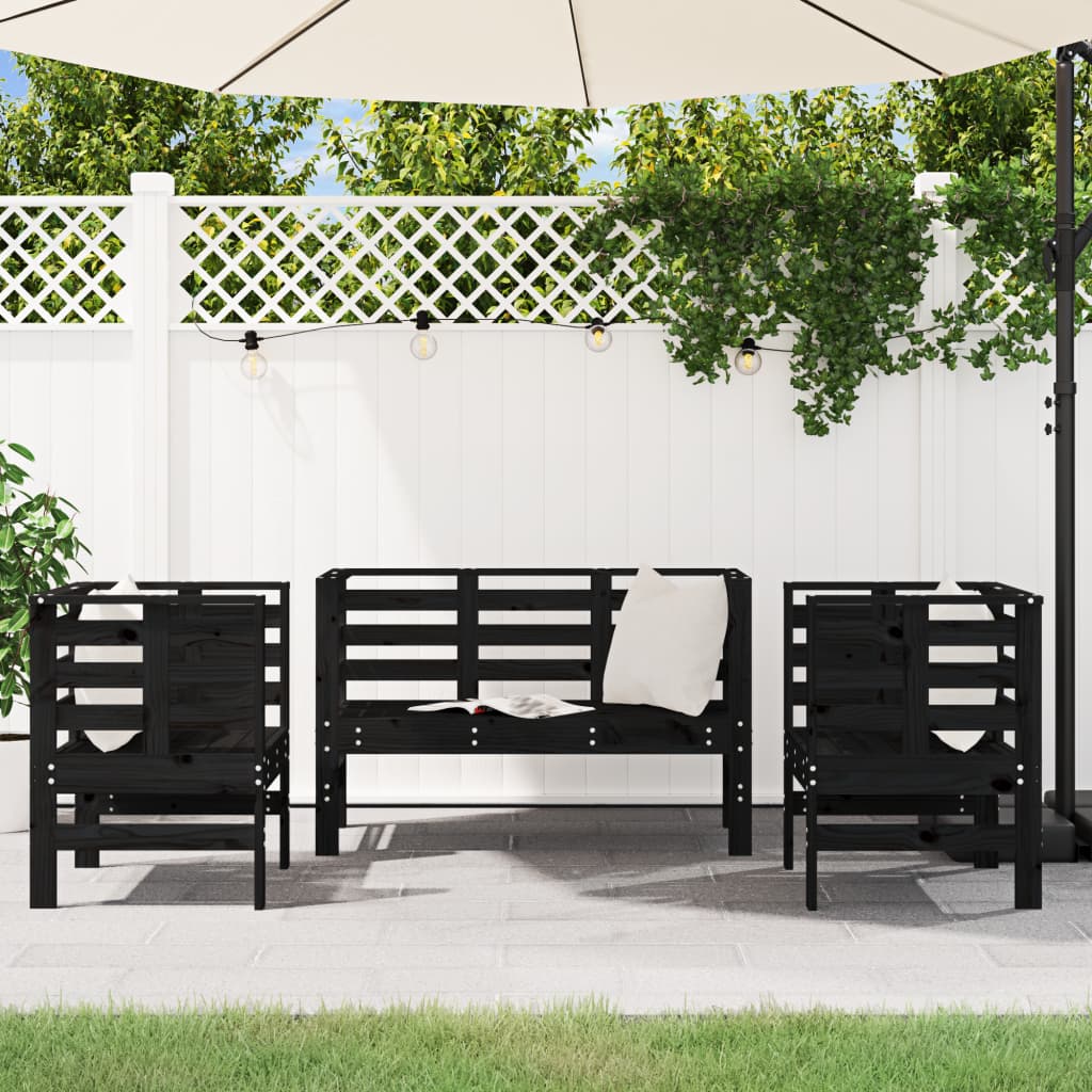 Set mobilier de gradina, 3 piese, negru, lemn masiv pin — imaginea 3