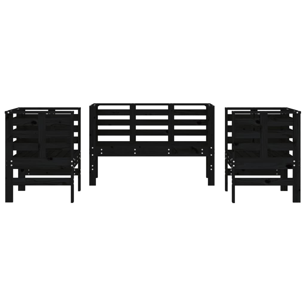 Set mobilier de gradina, 3 piese, negru, lemn masiv pin — imaginea 4