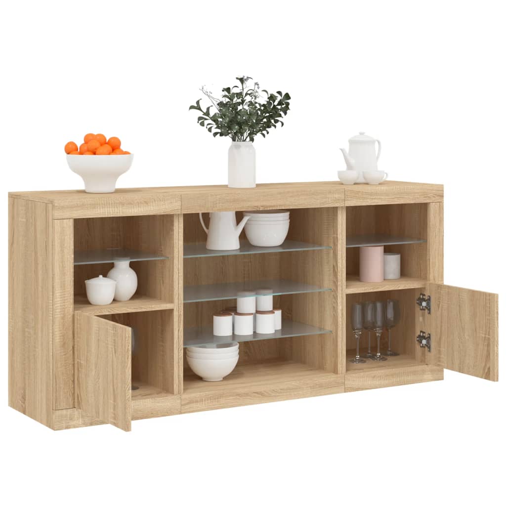 Servanta cu lumini LED, stejar sonoma, 142,5x37x67 cm — imaginea 2