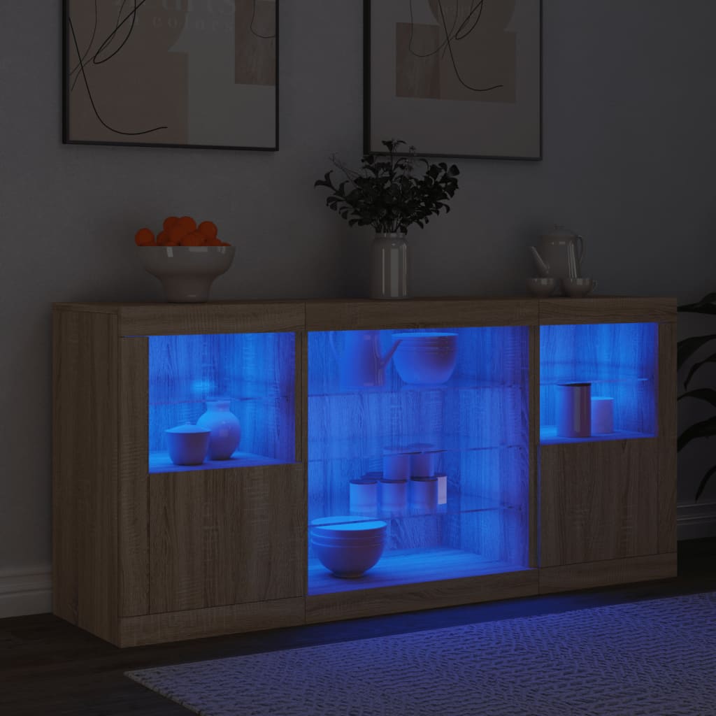 Servanta cu lumini LED, stejar sonoma, 142,5x37x67 cm — imaginea 4