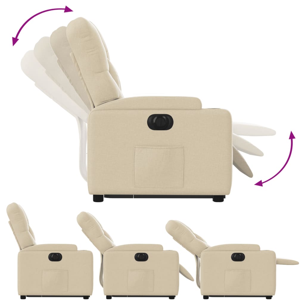 Fotoliu electric rabatabil cu ridicare, crem, textil — imaginea 6