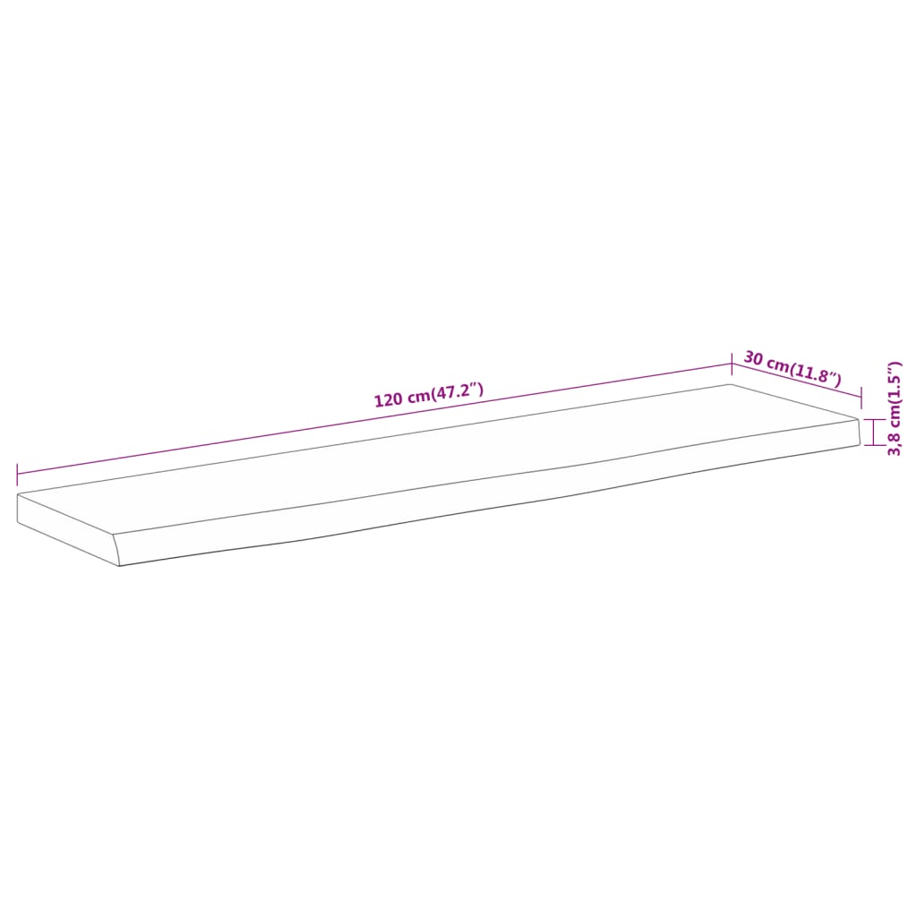Raft perete 120x30x3,8cm dreptunghiular lemn acacia margine vie — imaginea 8