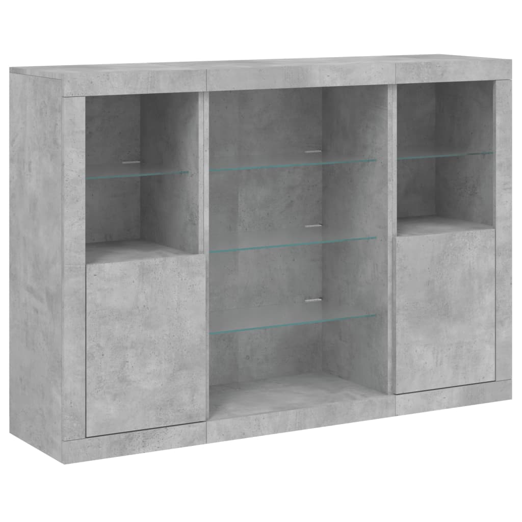 Servanta cu lumini LED, 3 buc., gri beton, lemn prelucrat — imaginea 5