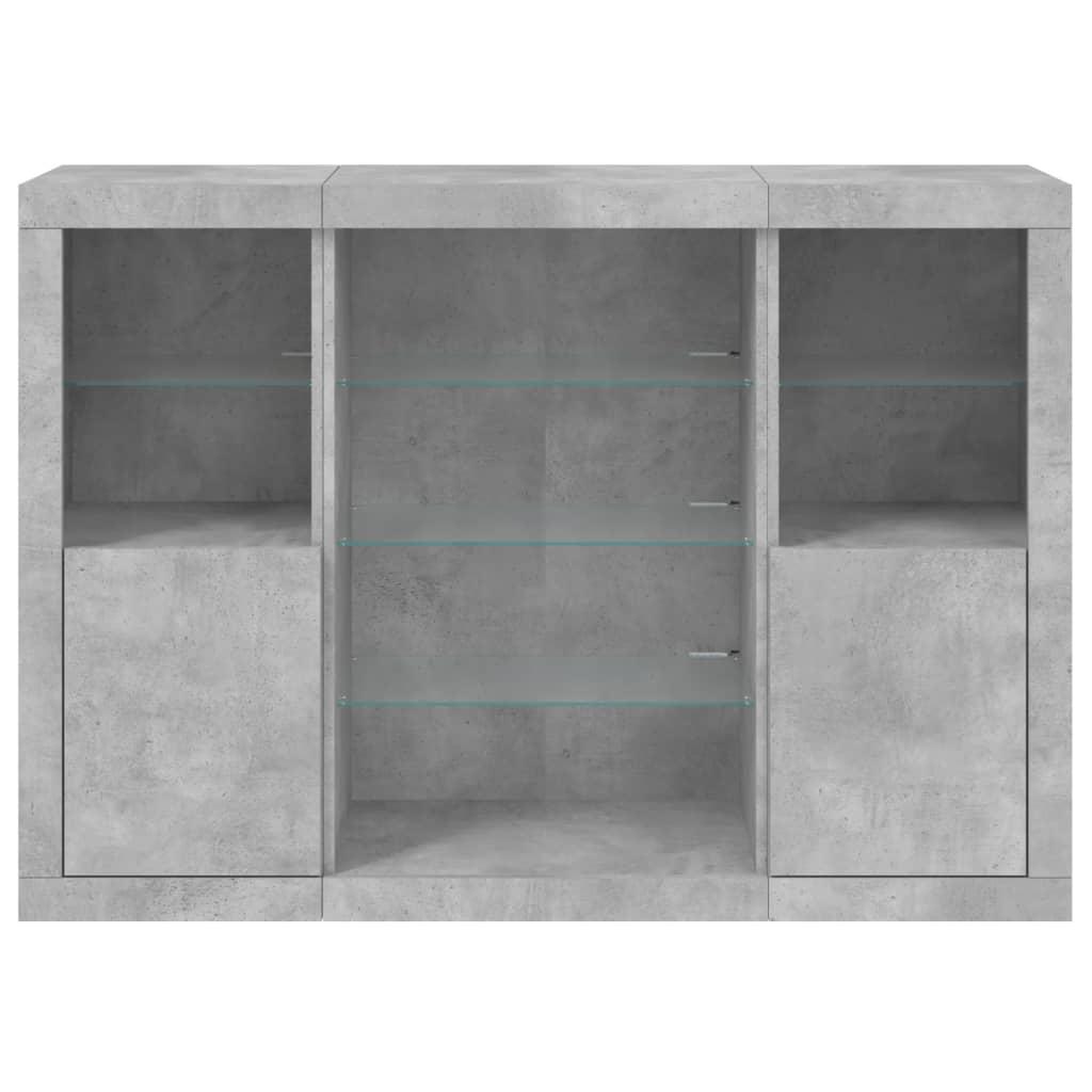 Servanta cu lumini LED, 3 buc., gri beton, lemn prelucrat — imaginea 6