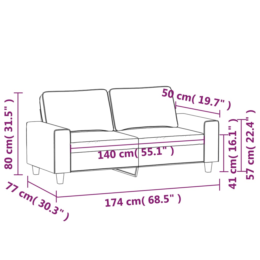 Canapea cu 2 locuri, maro, 140 cm, material textil — imaginea 8