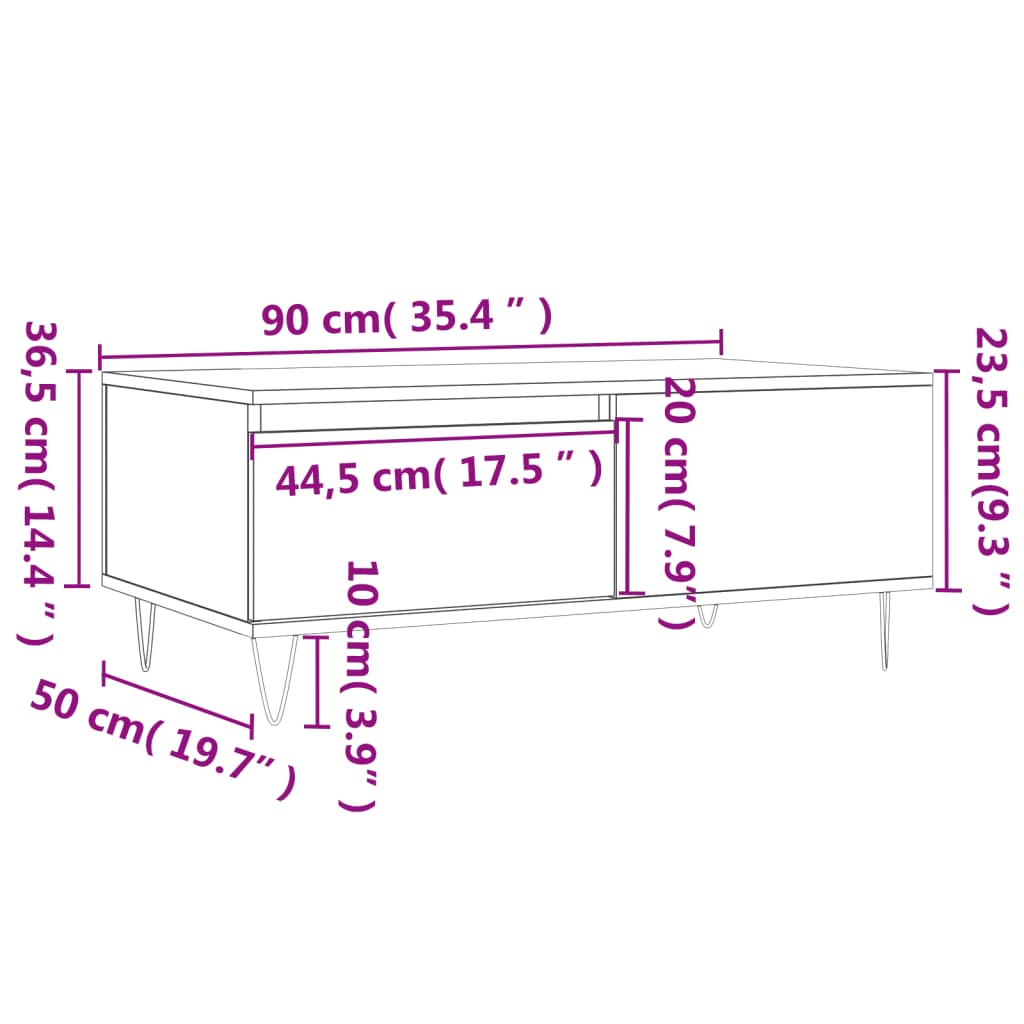 Masuta de cafea, stejar sonoma, 90x50x36,5 cm, lemn compozit — imaginea 11