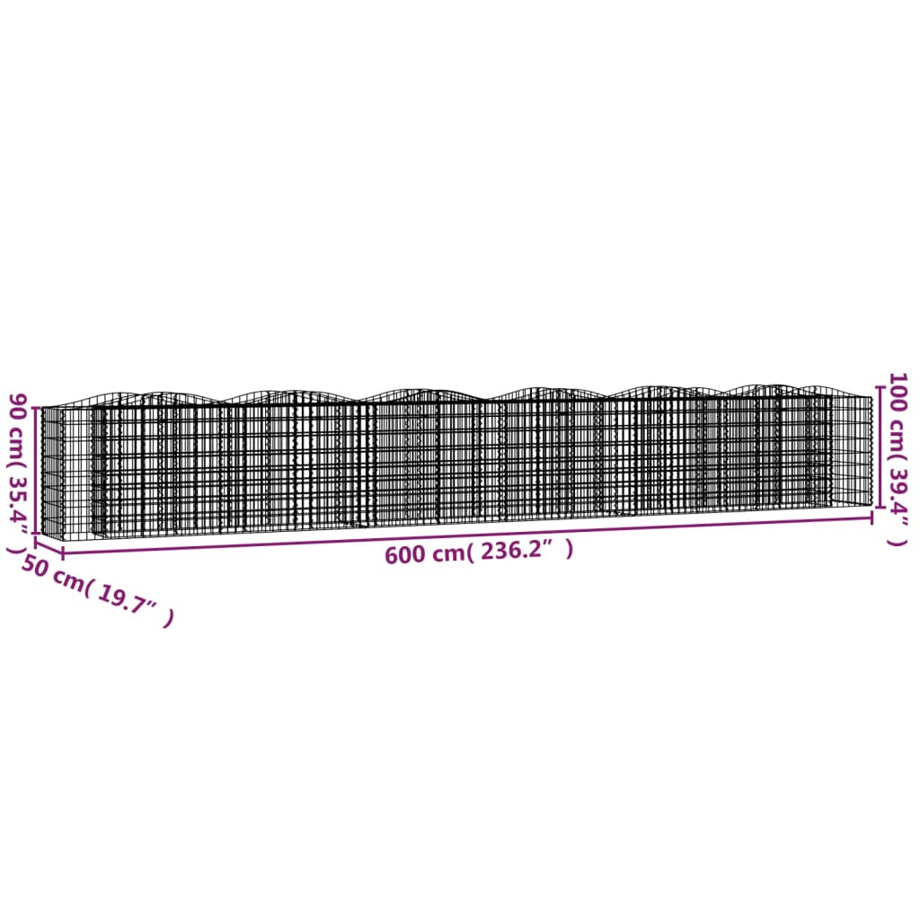 Strat inaltat cu gabion arcuit, 600x50x100 cm, fier galvanizat — imaginea 5