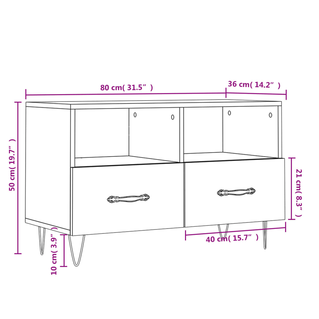 Comoda TV, alb, 80x36x50 cm, lemn prelucrat — imaginea 12