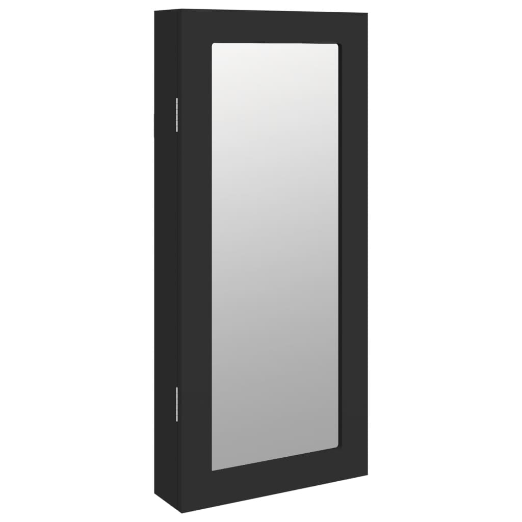 Dulap de bijuterii cu oglinda de perete, negru, 30x8,5x67 cm