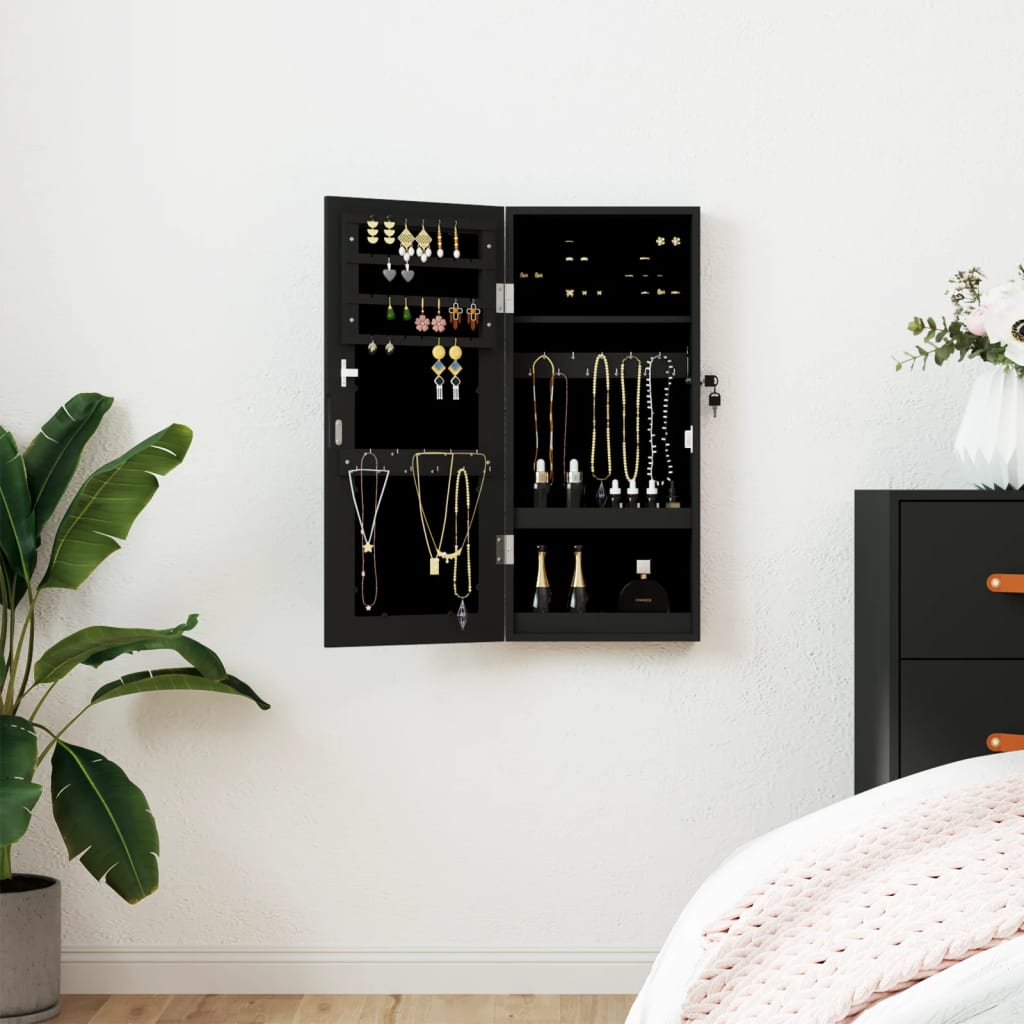 Dulap de bijuterii cu oglinda de perete, negru, 30x8,5x67 cm — imaginea 2