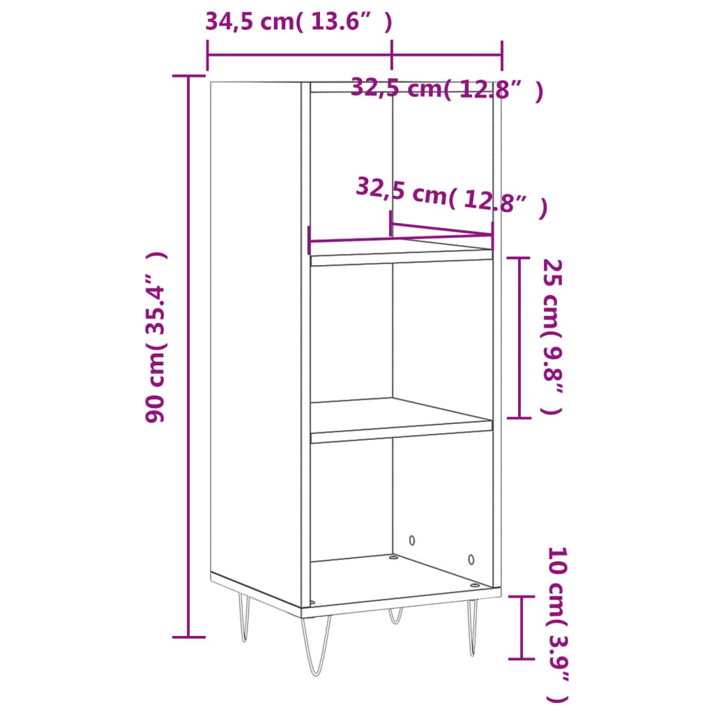 Servanta, negru, 34,5x32,5x90 cm, lemn compozit — imaginea 9