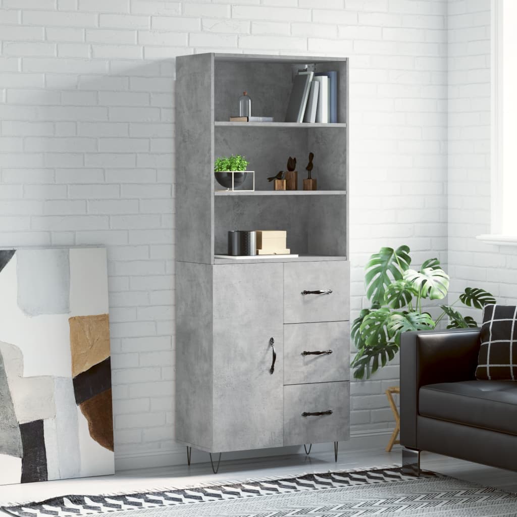 Dulap inalt, gri beton, 69,5x34x180, lemn compozit — imaginea 2