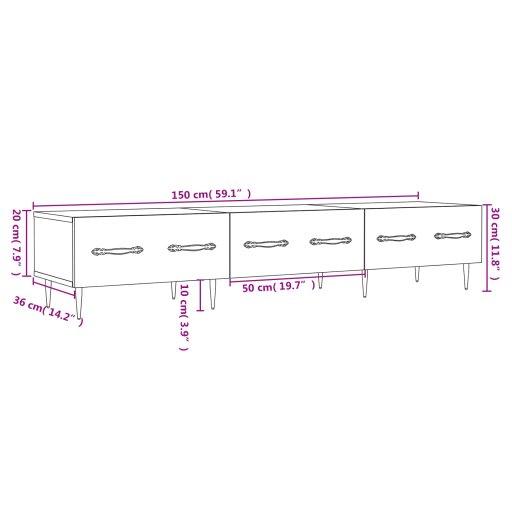 Comoda TV, gri beton, 150x36x30 cm, lemn prelucrat — imaginea 12