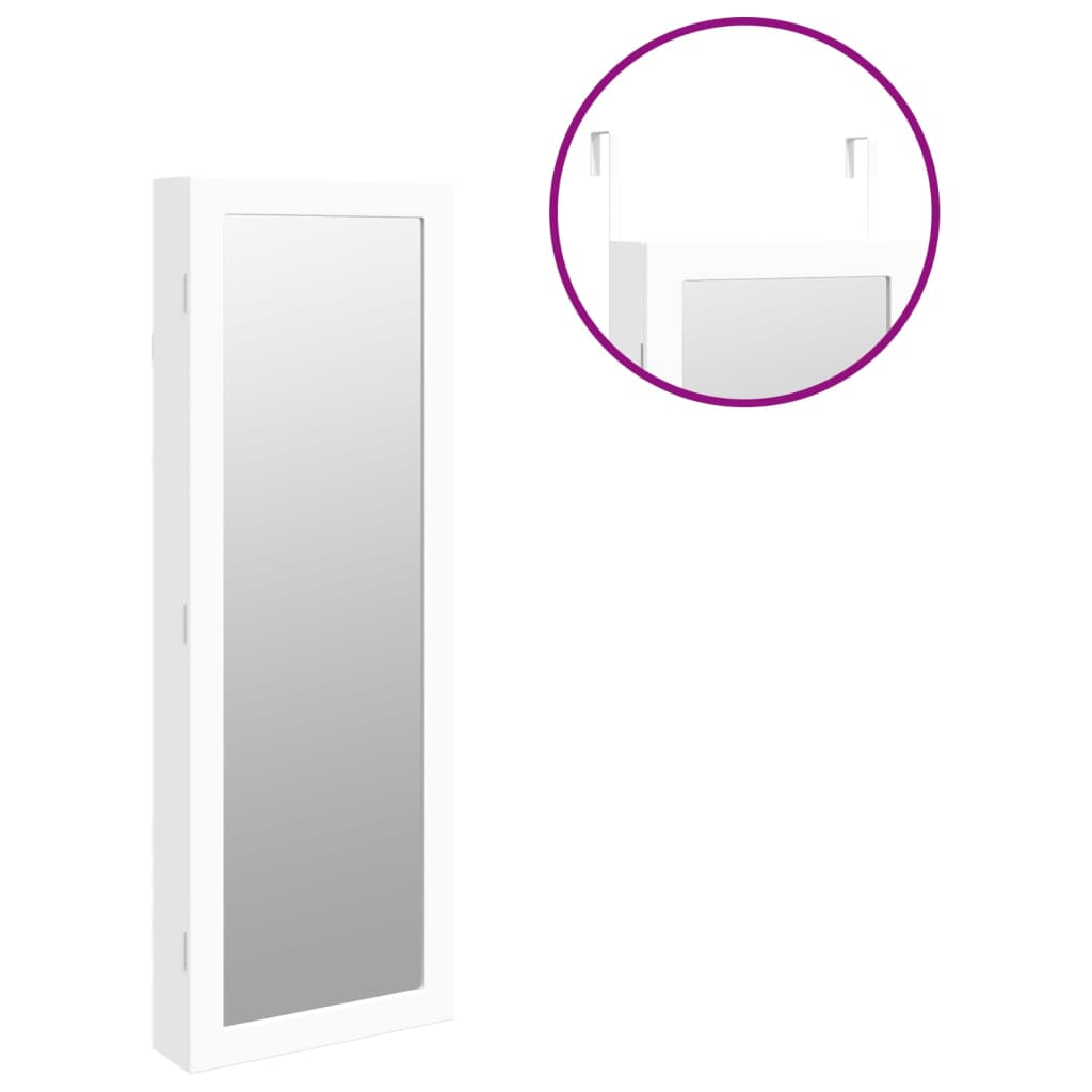 Dulap de bijuterii cu oglinda si lumini LED, de perete, alb — imaginea 9