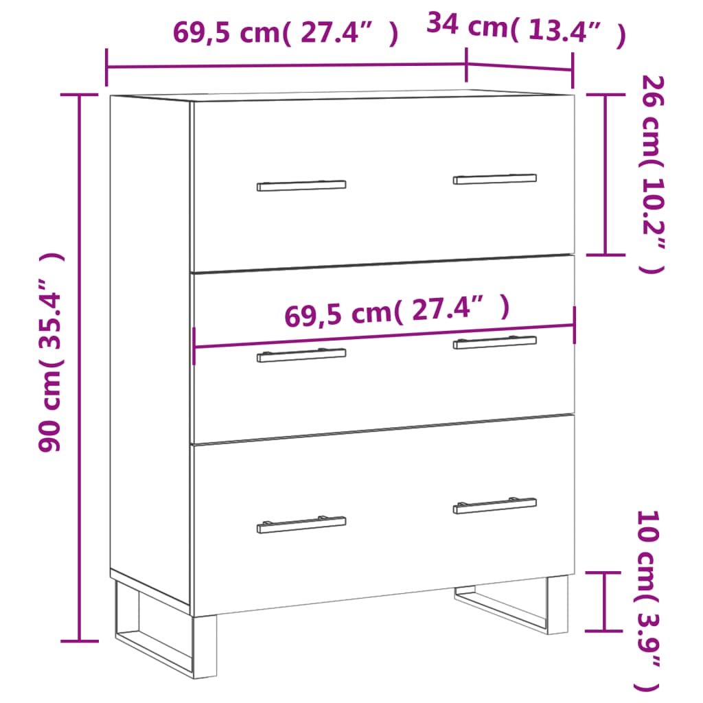 Servanta, alb, 69,5x34x90 cm, lemn compozit — imaginea 12